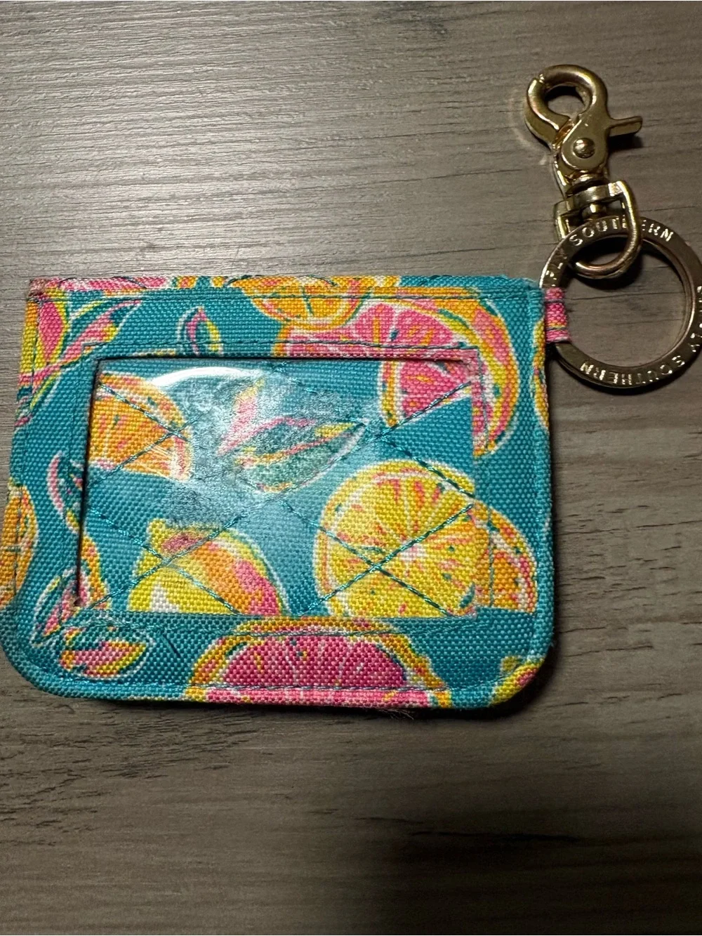 Simply, southern grapefruit Teal Citrus Card Holder with Gold Keyring